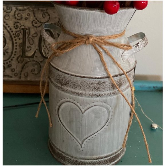 Other - Decorative Metal Vase Farmhouse Decor Rustic Cottage Mantel Table Decoration Can